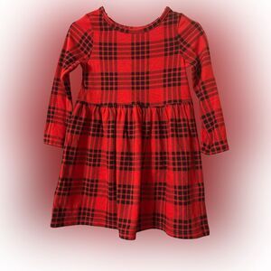 Nwt 2t Cat & Jack Red Black Raglan Sleeve A-Line Dress holiday plaid